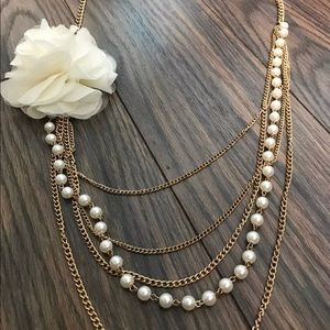 Long Gold and Pearl Necklace